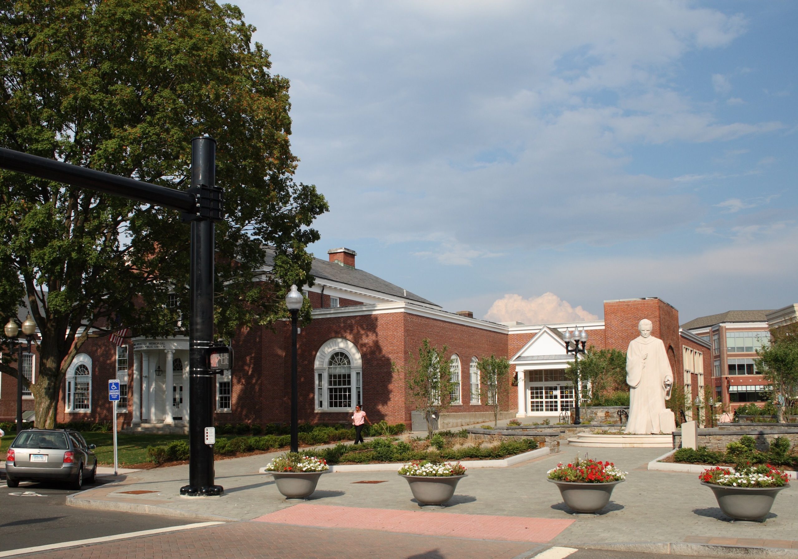 Noah Webster Memorial Library and statue West-Hertford, CT, for best smiles dentist